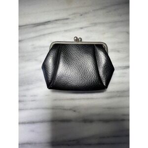 Vintage Baronet Black Leather Kiss Lock Coin Purse Small Change Pouch Wallet